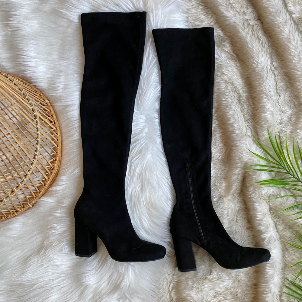ZARA Black Over The Knee Chunky Heel Boots 6